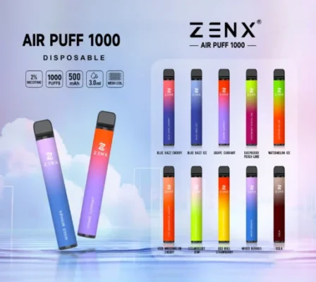 ZENX Air Puff 1000 Puffs Disposable Vape Pen – (Nic 2% 5 Vape/Box)